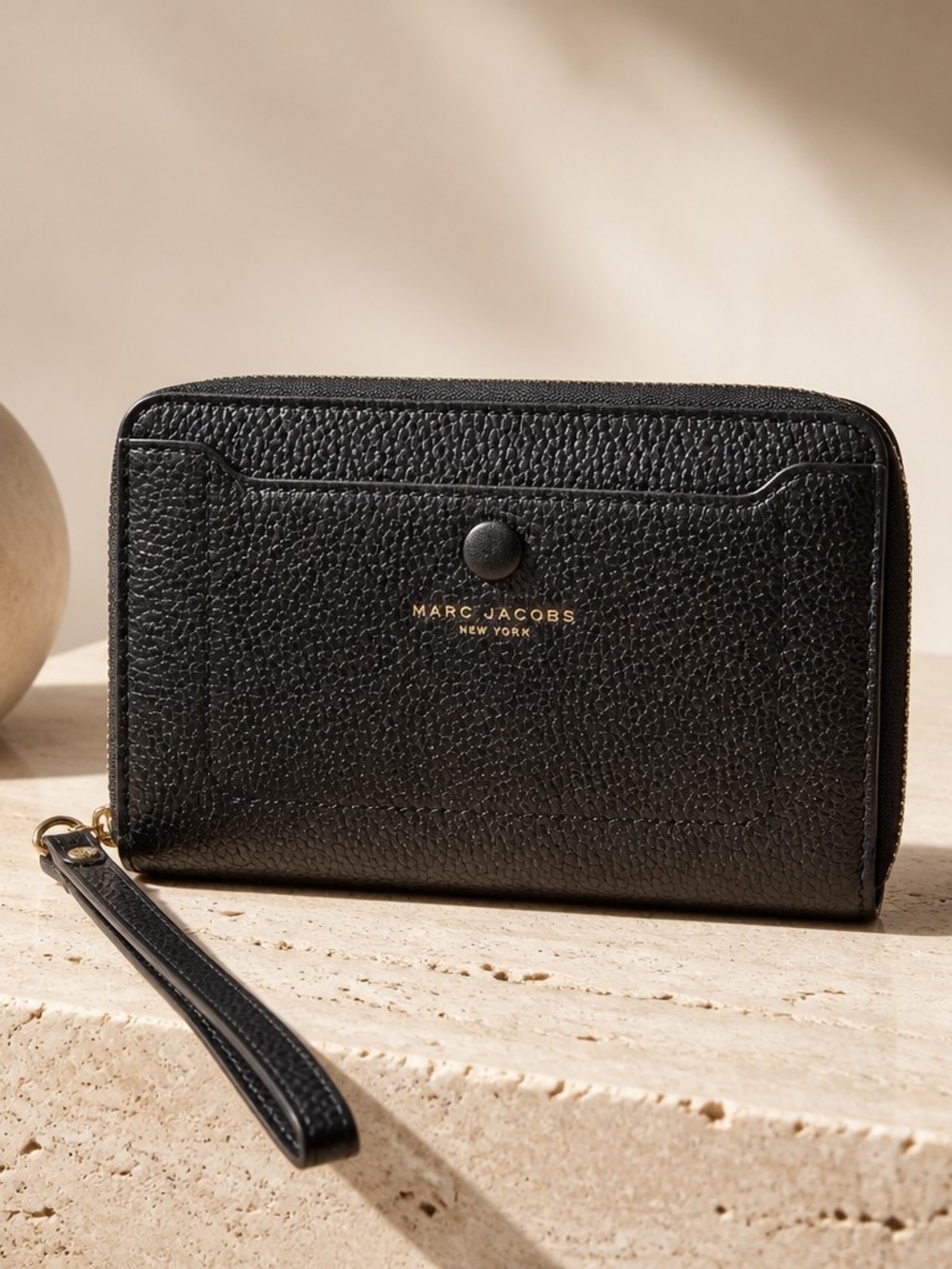 Marc Jacobs Black Pebbled Leather Wristlet Wallet